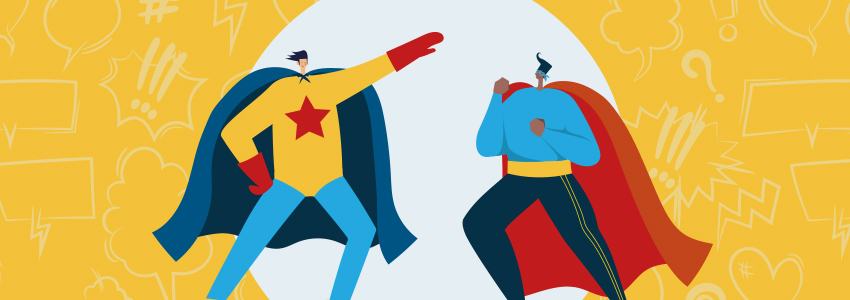 Illustration: Zwei Superhelden stehen zusammen.